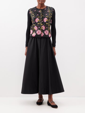 giambattista valli - carnation sequin-embroidered wool-blend cardigan - womens - black multi