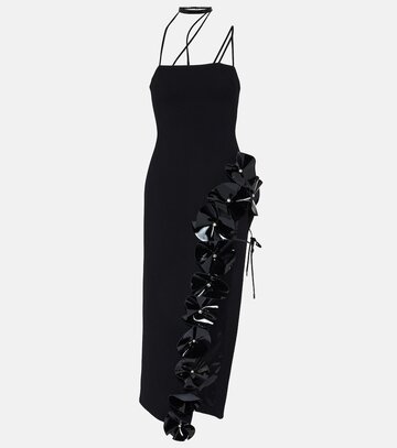 david koma floral-appliqué virgin wool midi dress in black