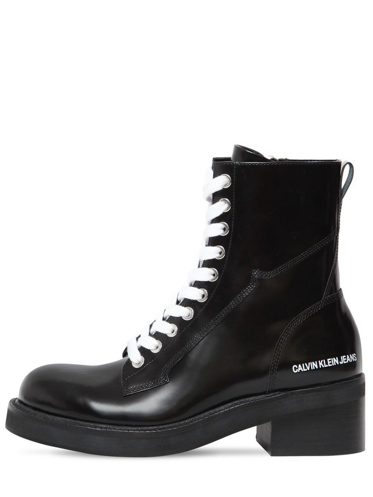 CALVIN KLEIN JEANS 50mm Ebba Brushed Leather Ankle Boots in black