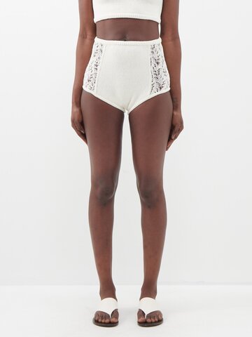 le kasha - ubari crochet-panelled organic-linen shorts - womens - white