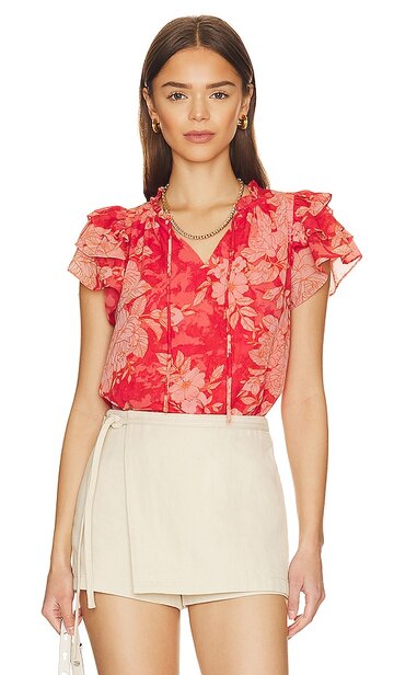 1. state ruffle sleeve top in coral in rose