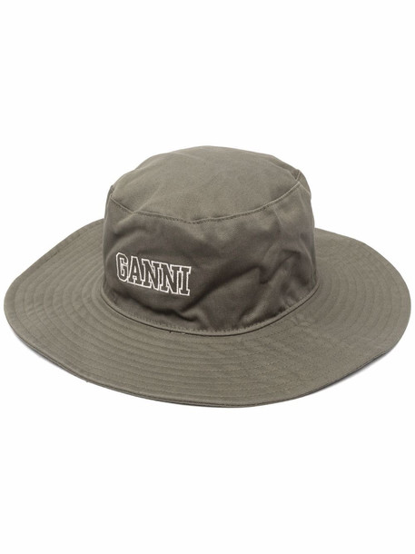 GANNI logo organic cotton sun hat - Green
