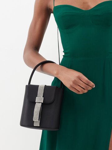 kara - bow-strap satin handbag - womens - black