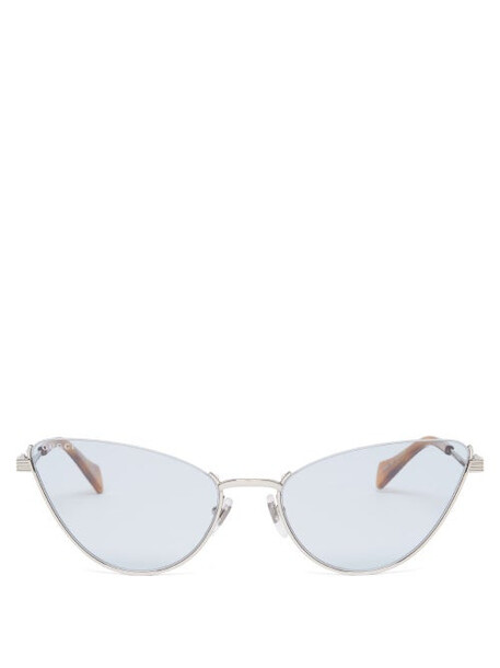 Gucci - Cat-eye Metal Sunglasses - Womens - Silver Blue