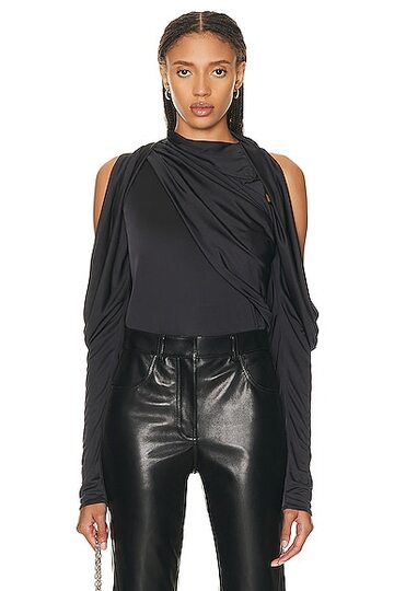 givenchy draped long sleeve top in charcoal in grey