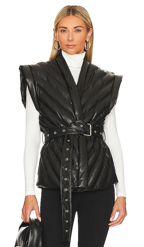 BLANKNYC Vegan Leather Puffer Vest in Black