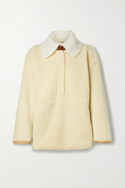 Isabel Marant - Brigitte Ribbed-knit And Leather-trimmed Fleece Jacket - Cream