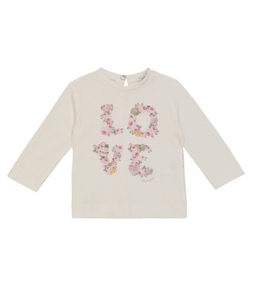 Monnalisa Baby floral cotton jersey top in white