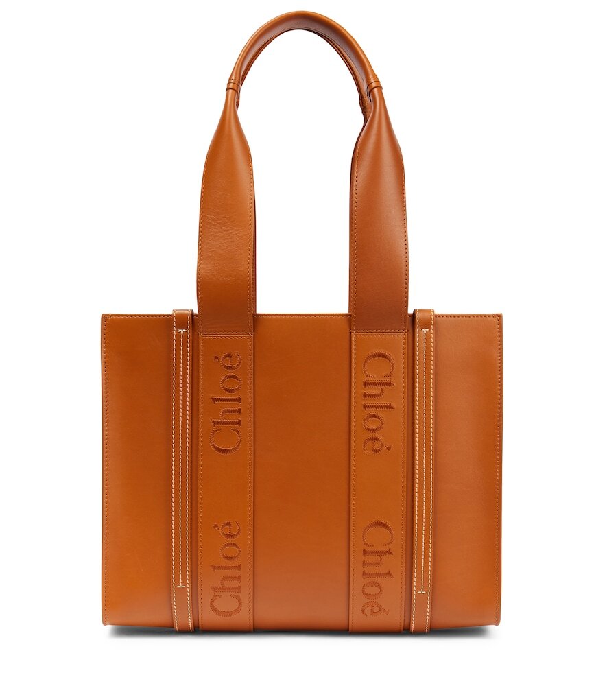 Chloe Woody Medium leather tote bag in brown