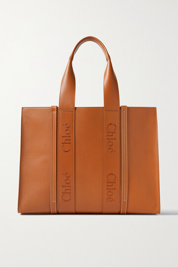 Chloé Chloé - Woody Large Embroidered Leather Tote - Brown