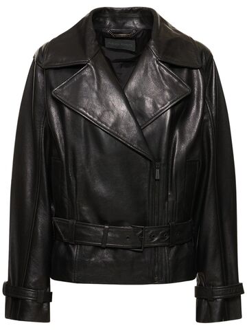 ALBERTA FERRETTI Oversized Leather Biker Jacket in black