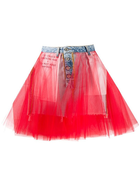UNRAVEL PROJECT tulle insert denim skirt in red