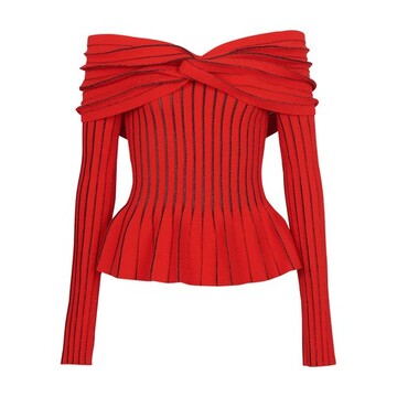 balmain knotted off-the-shoulder top in red