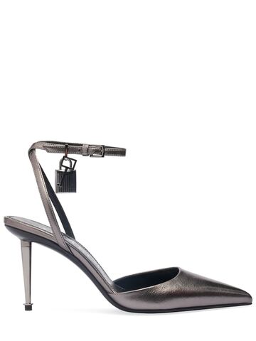 TOM FORD 85mm Padlock Laminated Leather Pumps in grey