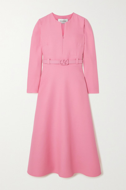 VALENTINO - Belted Wool And Silk-blend Crepe Dress - Pink