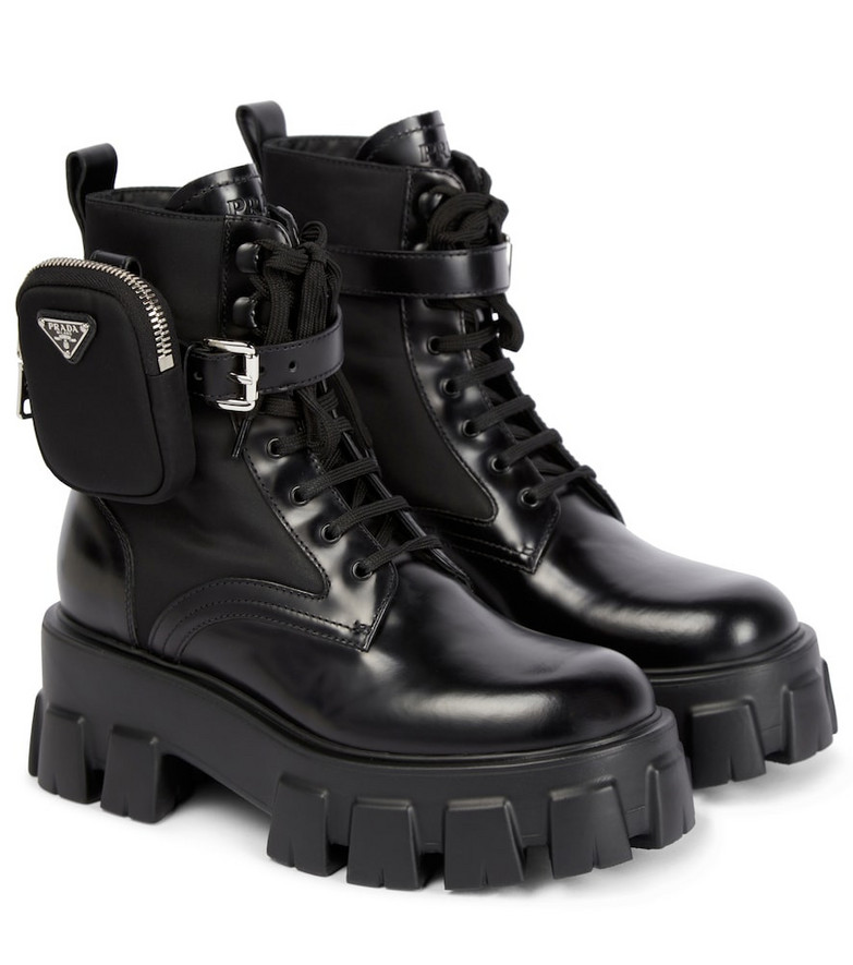 Prada Monolith leather ankle boots in black