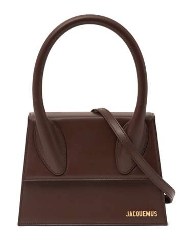 jacquemus le grand chiquito leather top handle bag in midnight / brown