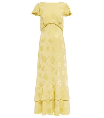 rixo liberty floral jacquard midi dress in yellow