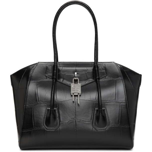 Givenchy Black Croc Medium Antigona With Lock Bag