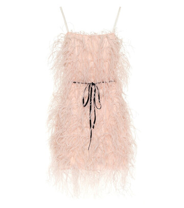 Monique Lhuillier Feather-trimmed tulle minidress in pink