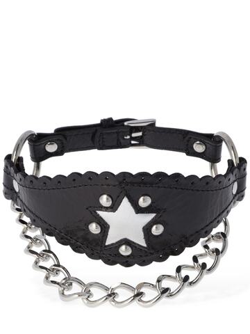 alessandra rich leather choker w/ star & chain in black