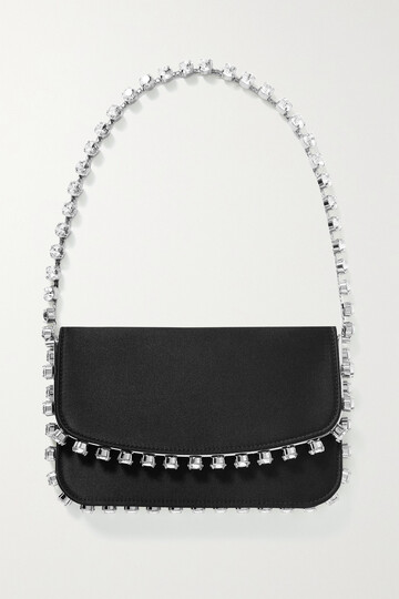 aquazzura - galactic crystal-embellished satin shoulder bag - black