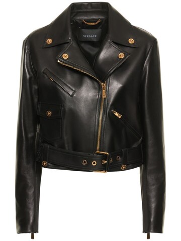 VERSACE Leather Biker Jacket in black