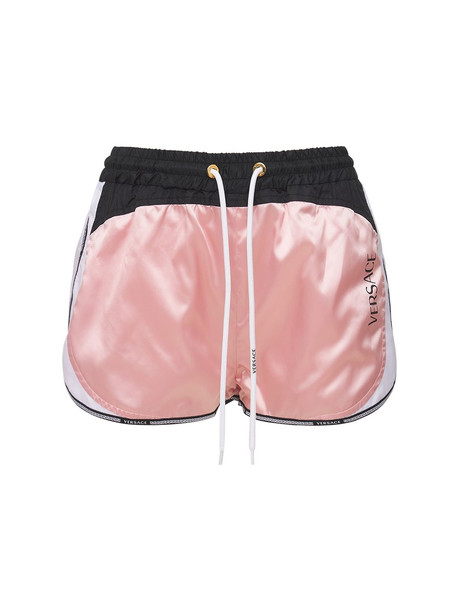 VERSACE Logo Nylon Shorts in pink / multi