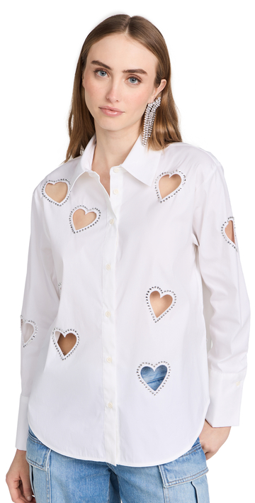 alice + olivia alice + olivia Finely Embellished Button Down Shirt with Heart Cutouts