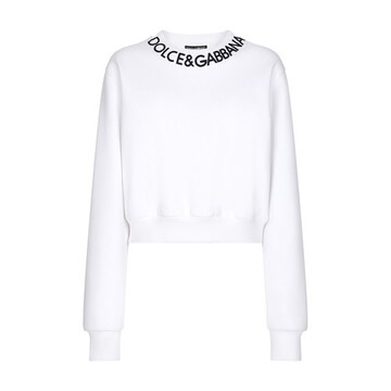 Dolce & Gabbana Cropped jersey sweatshirt with logo embroidery on neck in white