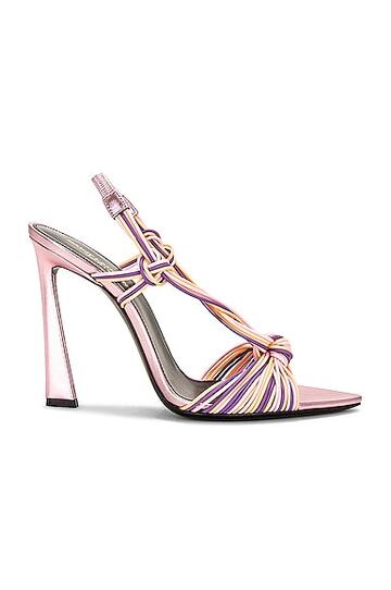 saint laurent strappy sandal in pink in peach