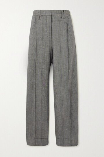 ganni - lace-trimmed striped herringbone straight-leg pants - gray