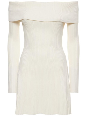 SELF-PORTRAIT Viscose Knit Mini Dress in white