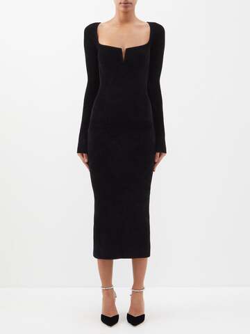 galvan - freya scoop-neck knit midi dress - womens - black