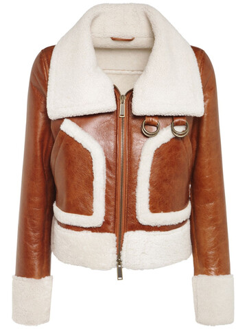 DSQUARED2 Lamb Fur Shearling Leather Jacket in brown / ivory
