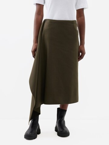 moncler - asymmetric wool-blend midi skirt - womens - khaki