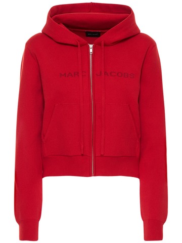 MARC JACOBS (THE) Logo Cropped Cotton Blend Zip Hoodie in red