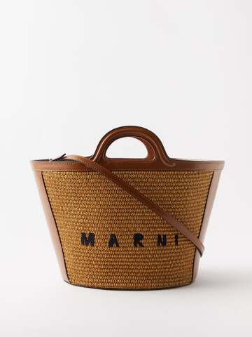 marni - tropicalia small faux raffia & leather basket bag - womens - tan