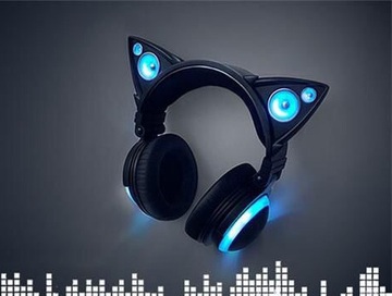 earphones,black,blue,cat ears,headphones