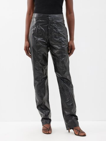 isabel marant - anea coated-cotton trousers - womens - black