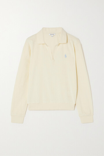 sporty & rich - embroidered cotton-terry polo sweatshirt - cream