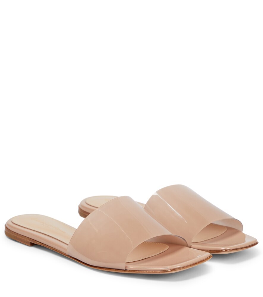 Gianvito Rossi PVC and leather slides in beige