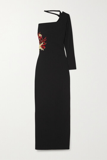 clio peppiatt - starfish one-sleeve embellished stretch-crepe gown - black
