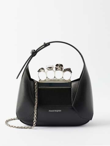 alexander mcqueen - four ring small crystal and leather shoulder bag - womens - black