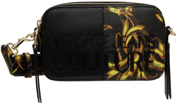 Versace Jeans Couture Black Small Patchwork Rock Cut Bag