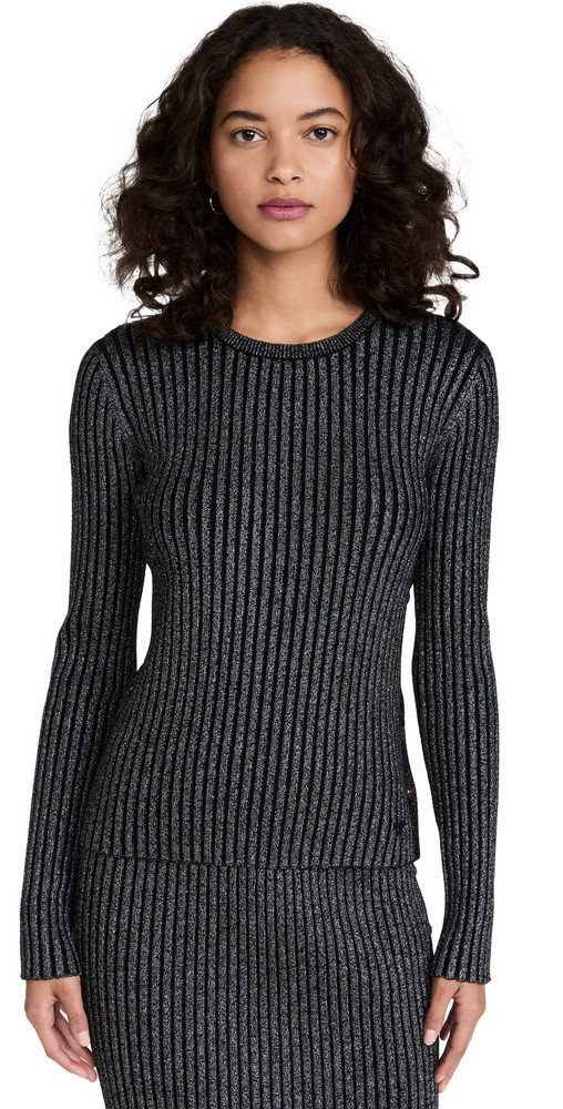 Tory Burch Stripe Crewneck Sweater in black