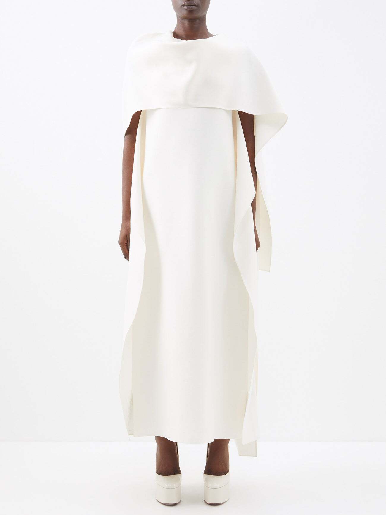 Valentino - Cape-scarf Wool-blend Crepe Dress - Womens - Ivory