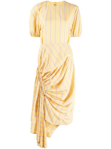 pushbutton striped asymmetric hem dress in yellow