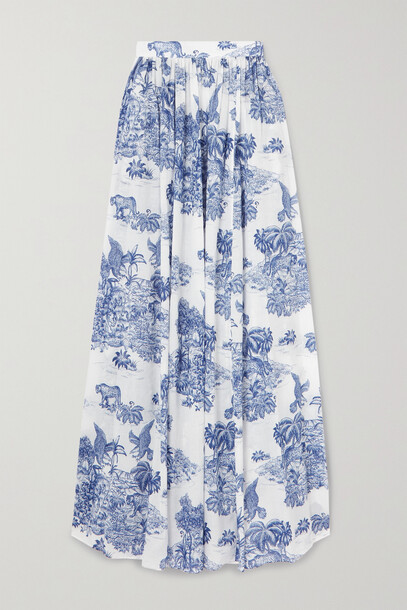 Dundas - Gathered Printed Cotton-voile Maxi Skirt - Blue