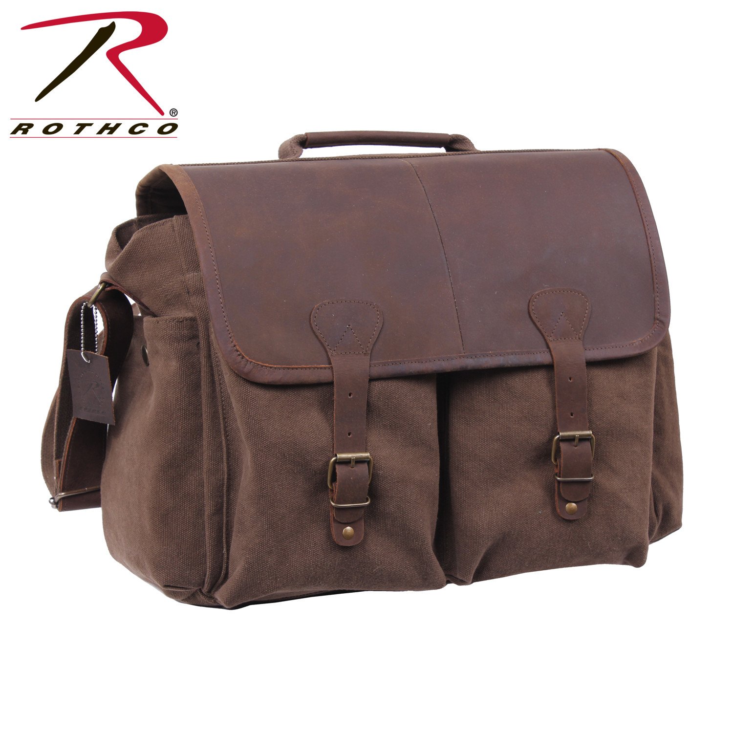 Rothco Vintage Leather Flap Messenger Bag - Item # 9829/9828 - 2 Colors Brown & Khaki